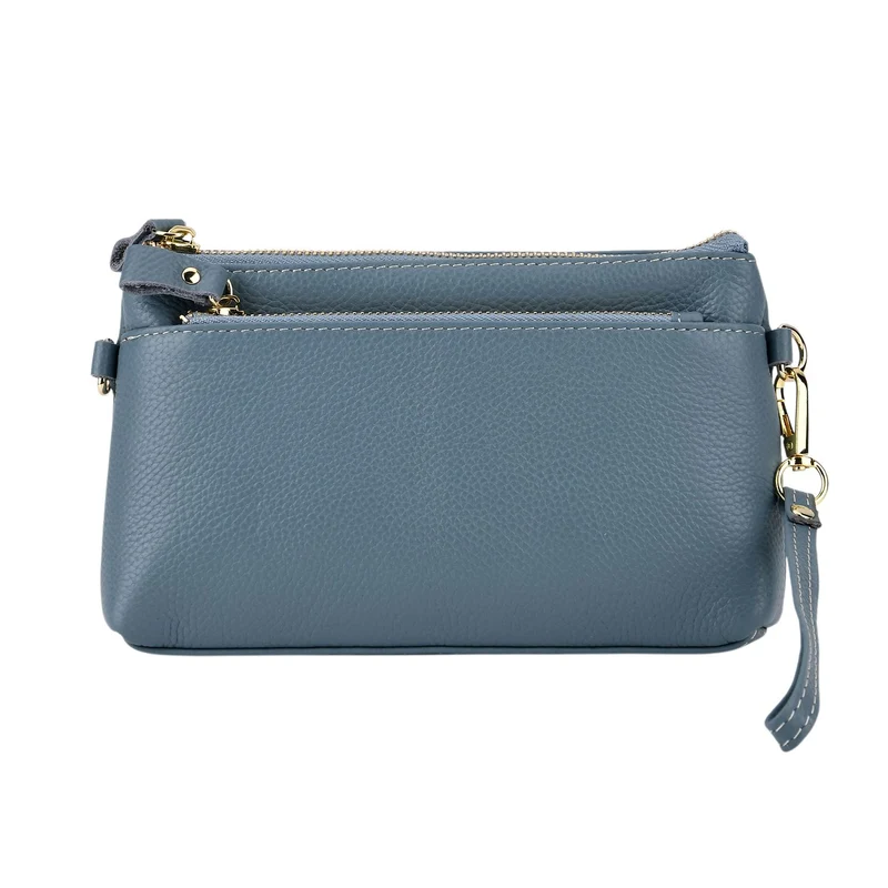 Leder Crossbody Tasche mit mehreren Reißverschlussfächern und verstellbarem Schulterriemen 21.5 x 4 x 13 cm Violett