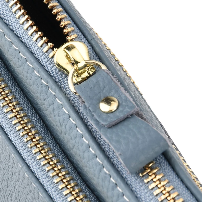 Leder Crossbody Tasche mit mehreren Reißverschlussfächern und verstellbarem Schulterriemen 21.5 x 4 x 13 cm Violett