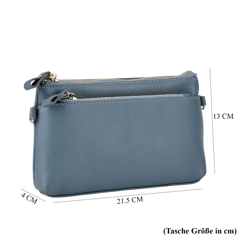 Leder Crossbody Tasche mit mehreren Reißverschlussfächern und verstellbarem Schulterriemen 21.5 x 4 x 13 cm Violett