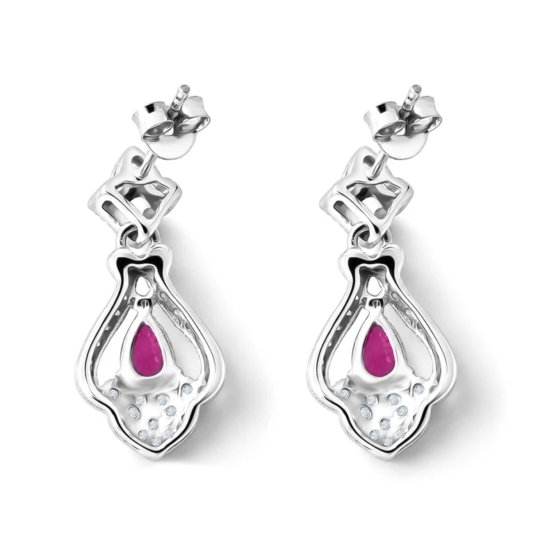 D'Joy Afrikanischer Rubin (Fissure gefüllt), Weißer Zirkon Ohrringe 925 Silber Rhodiniert ca. 1.85 ct