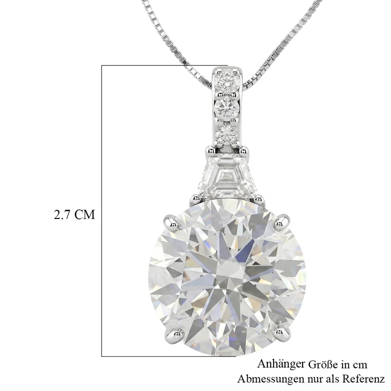 D'Joy Moissanit Anhänger mit Kette, ca. 45 cm 925 Silber Rhodiniert ca. 11.01 ct