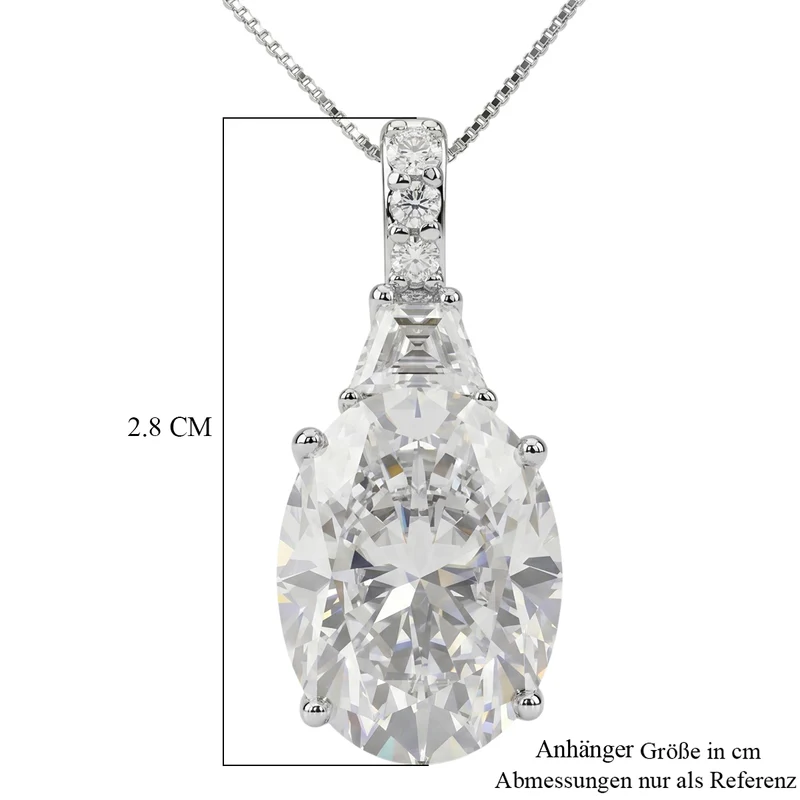 D'Joy Moissanit Anhänger mit Kette, ca. 45 cm 925 Silber Rhodiniert ca. 10.69 ct