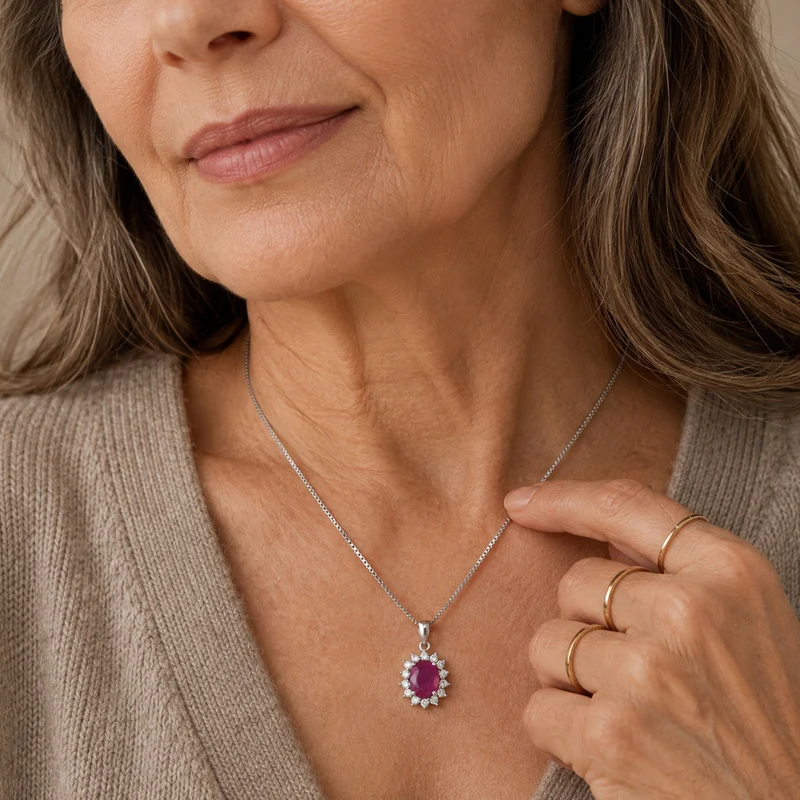 LUXURIANT DIAMOND - AA Burmesischer Rubin, Lab Grown Diamant Schmuckset ca. 45 cm 925 Silber Rhodiniert ca. 2,93 ct.