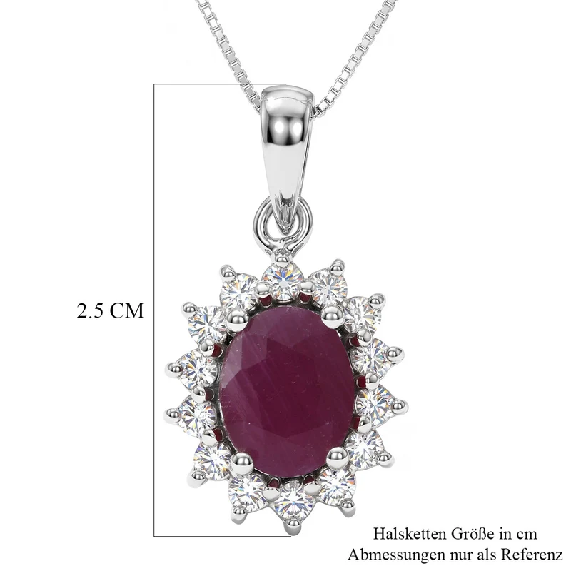 LUXURIANT DIAMOND - AA Burmesischer Rubin, Lab Grown Diamant Schmuckset ca. 45 cm 925 Silber Rhodiniert ca. 2,93 ct.