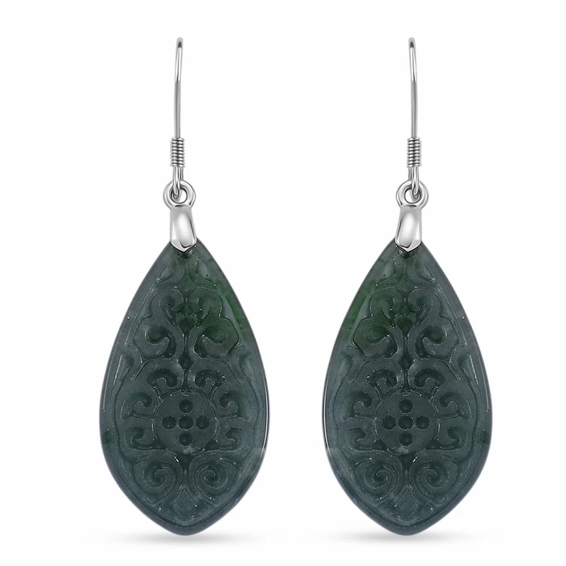D'Joy Natürlicher Olmek Jadeit Verlangtes Blatt Ohrringe 925 Silber rhodiniert ca. 20.00 ct