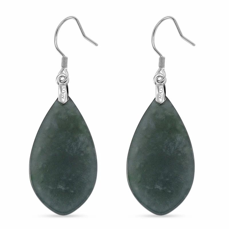 D'Joy Natürlicher Olmek Jadeit Verlangtes Blatt Ohrringe 925 Silber rhodiniert ca. 20.00 ct