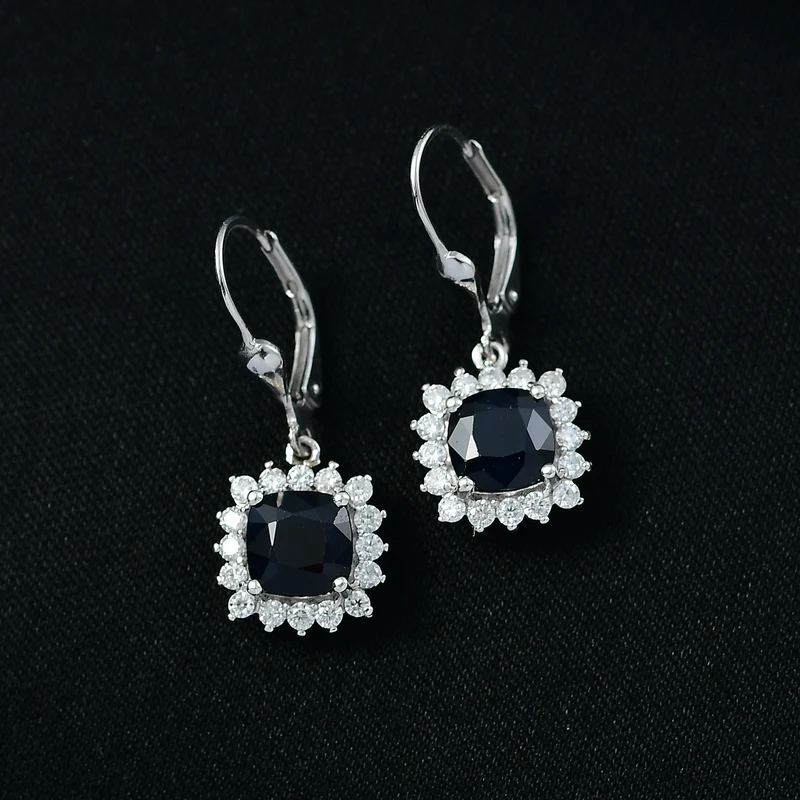 D'Joy AA Diffundierter blauer Saphir, Moissanit Ohrringe 925 Silber rhodiniert ca. 4.31 ct