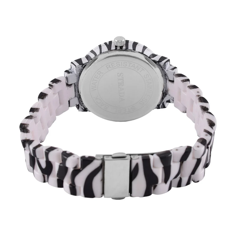 6er Set - J Francis gefertigt aus Harz: 5 Armbänder und Zebra-Muster Uhr, vergoldet