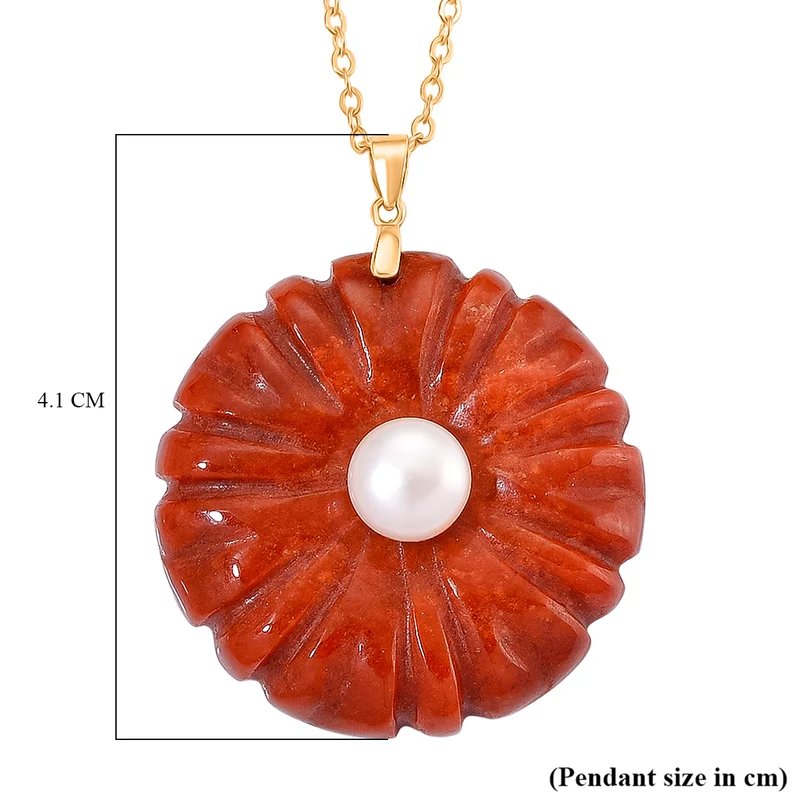 D'Joy Burmesischer Rote Jadeit Jade, Weiße Süßwasser Perle (9-9.5mm) Schmuckset ca. 50 cm 925 Silber Vergoldet 110.00 ct