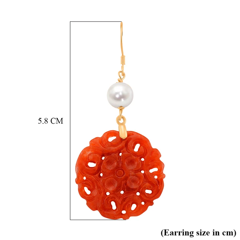 D'Joy Rote Jade, Zhuji Akoya-Perle (5-5.5mm) Ohrringe 925 Silber vergoldet