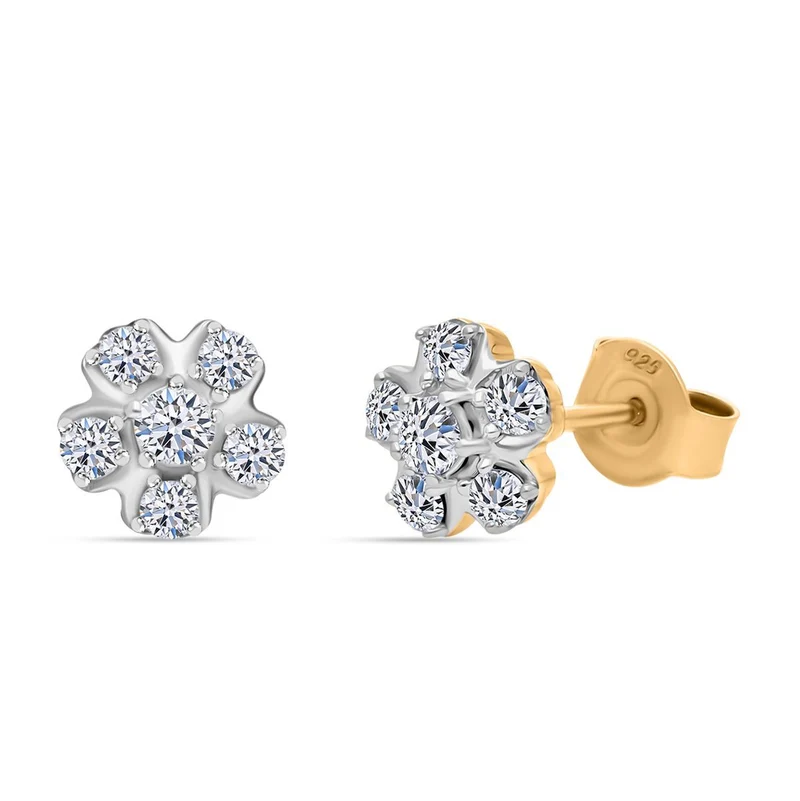 LUXURIANT 0,50 ct. SI-GH Labor Diamant Ohrringe, 925 Silber Gelbgold Vermeil