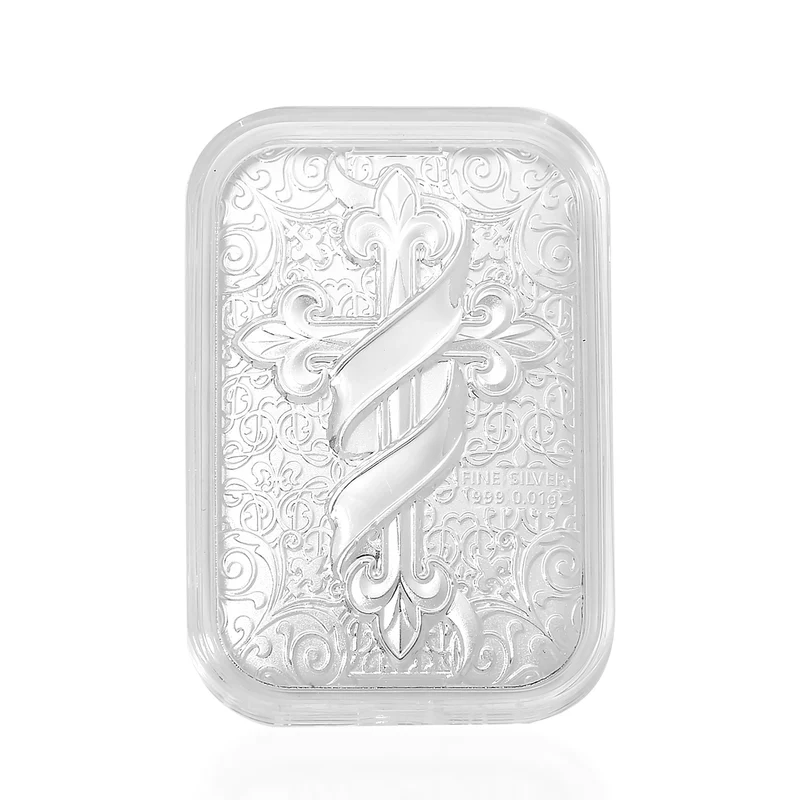999er Silberfolie mit Kreuz-Motiv, ca. 26x40 mm. ca. 10.00 mg