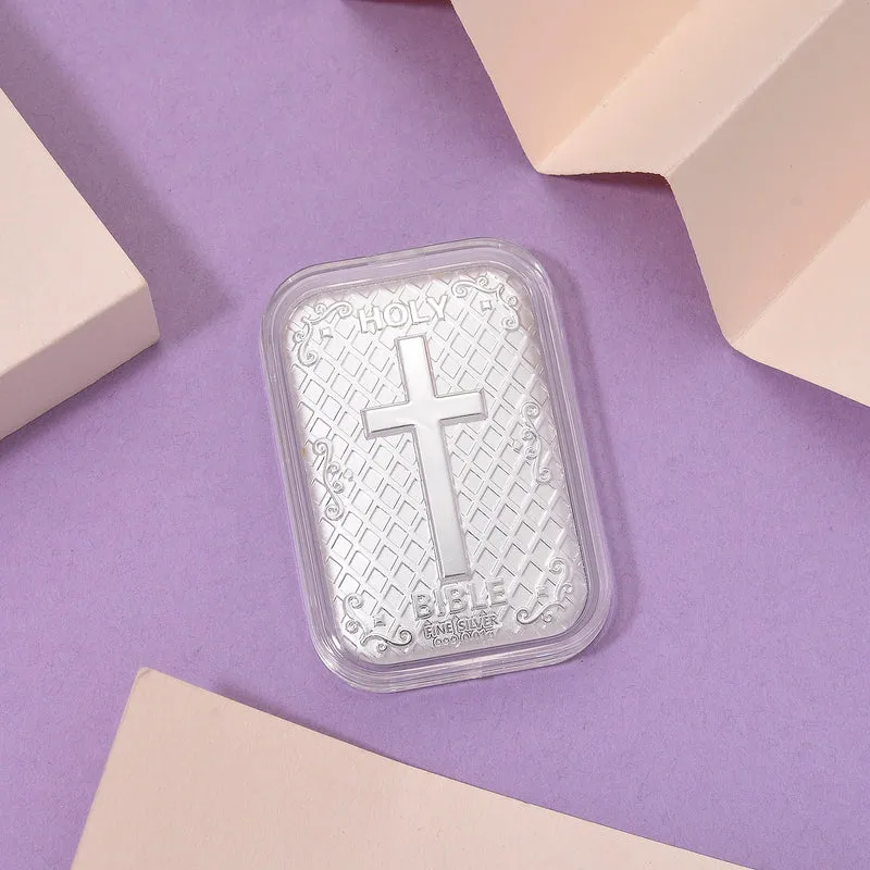 999er Silberfolie mit Kreuz-Motiv, ca. 26x40 mm. ca. 10.00 mg