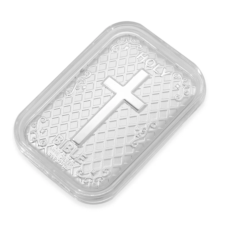 999er Silberfolie mit Kreuz-Motiv, ca. 26x40 mm. ca. 10.00 mg