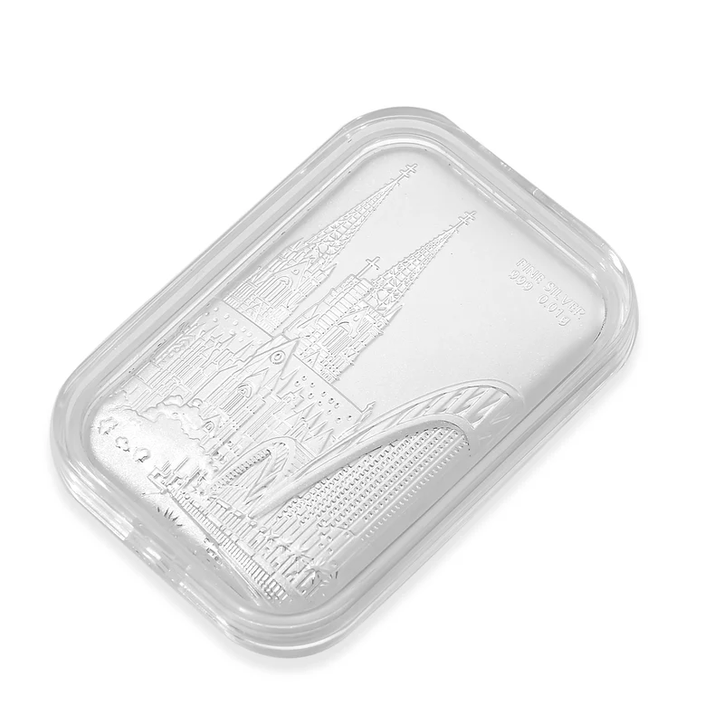 999er Silberfolie mit Kreuz-Motiv, ca. 26x40 mm. ca. 10.00 mg