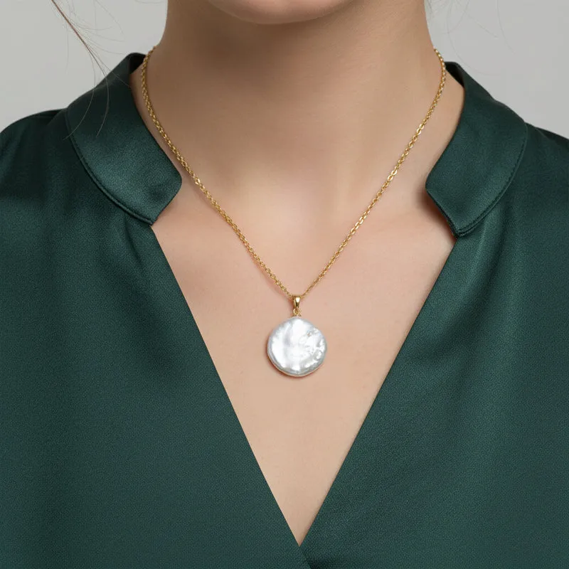 Weiße Süßwasser Perle Anhänger mit Kette, ca. 50 cm 316L Edelstahl, Goldfarben