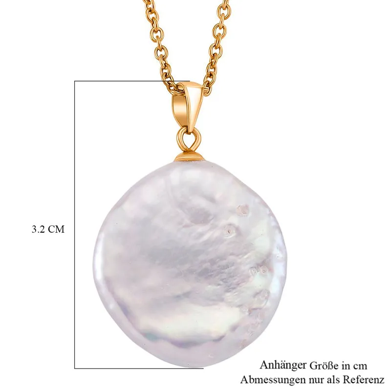 Weiße Süßwasser Perle Anhänger mit Kette, ca. 50 cm 316L Edelstahl, Goldfarben