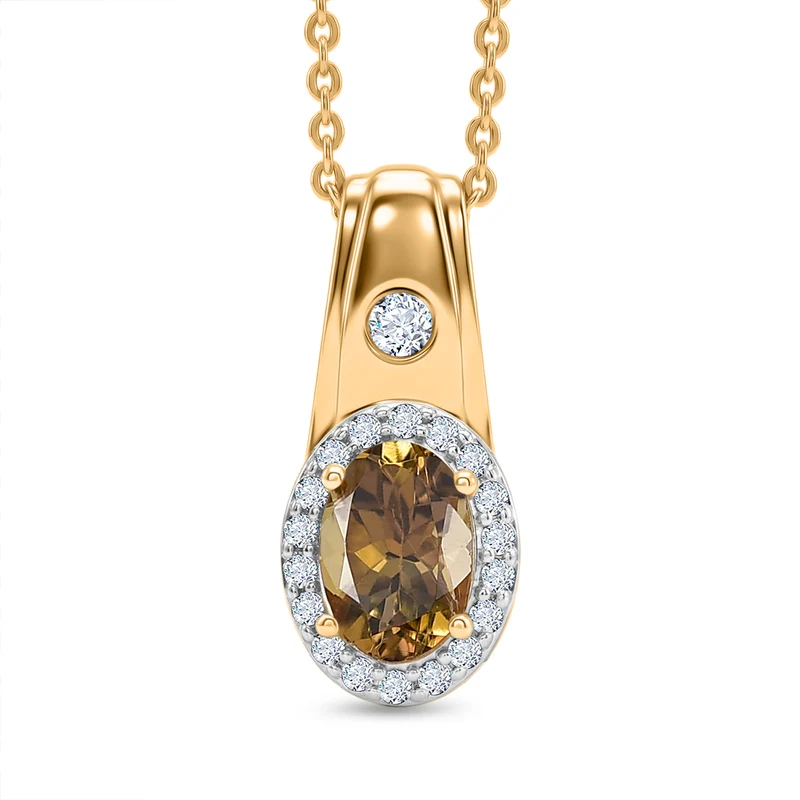 D'Joy AA Natürlicher goldener Tansanit, Moissanit Schmuckset ca. 50 cm 925 Silber 750 Gelbgold vermeil ca. 0.79 ct