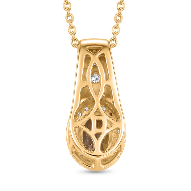 D'Joy AA Natürlicher goldener Tansanit, Moissanit Schmuckset ca. 50 cm 925 Silber 750 Gelbgold vermeil ca. 0.79 ct