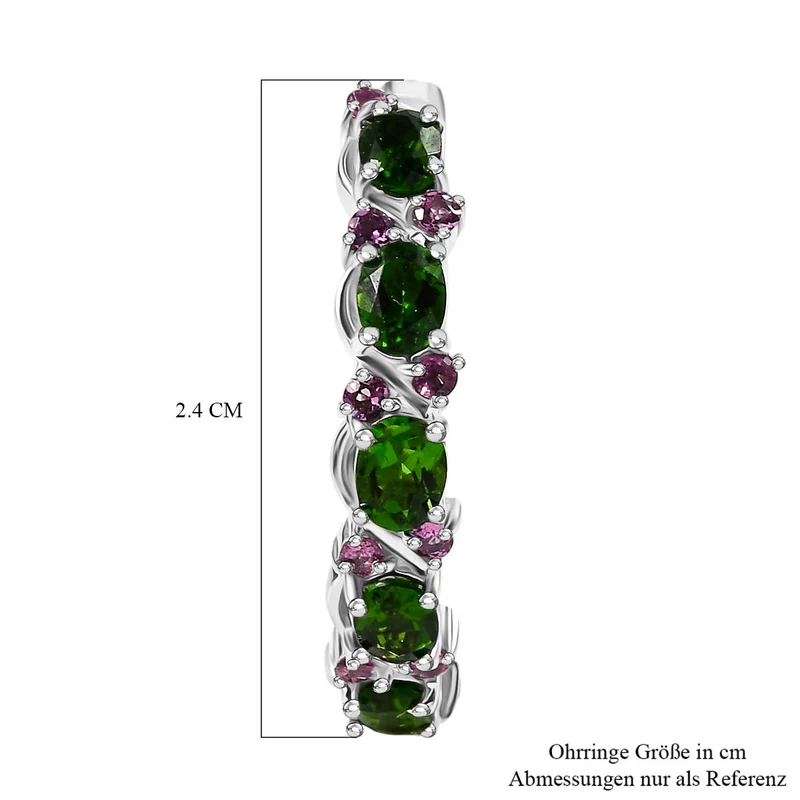 D'joy Natürlicher Chromdiopsid, Natürlicher Rhodolith Granat Ohrringe 925 Silber rhodiniert ca. 2.26 ct