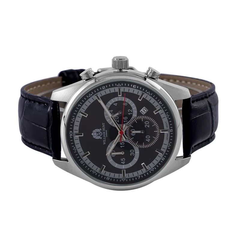 William Hunt - Echtleder-Armbanduhr im Hollywood-Glamour-Stil, 5ATM Wasserdicht, Japanisches Uhrwerk, schwarz