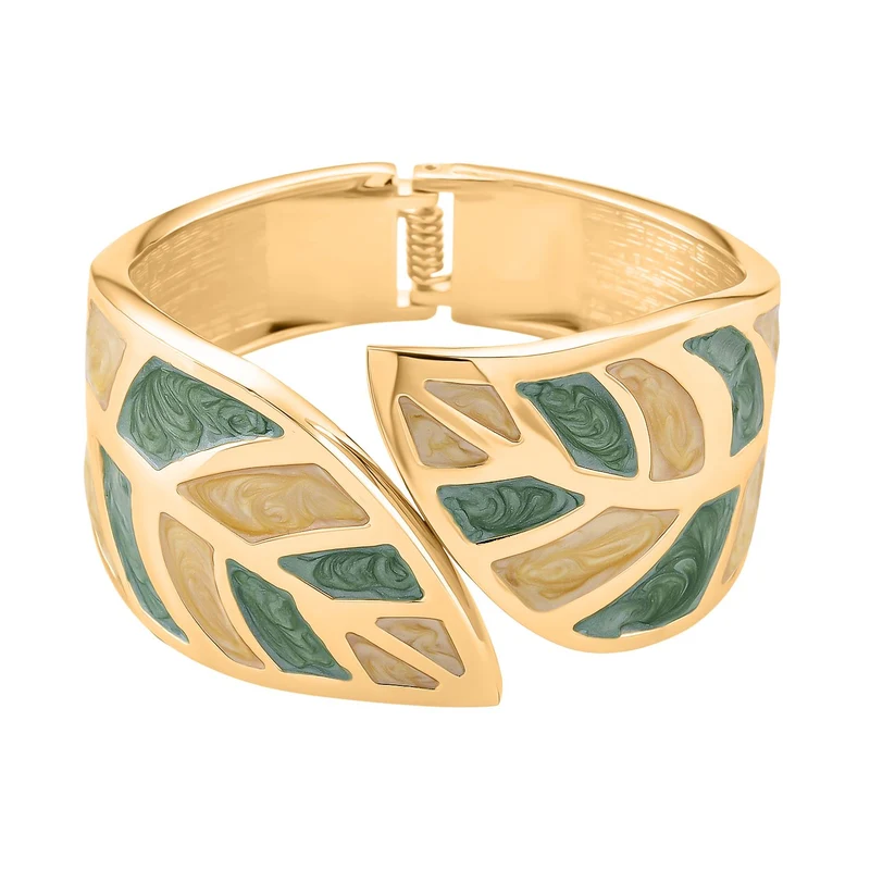 Emaille-Armband in Hellbraun mit goldfarbenem Blattmuster, ca. 17 cm