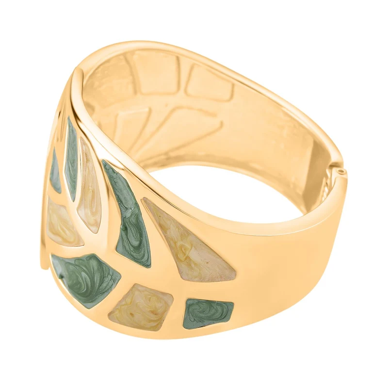 Emaille-Armband in Hellbraun mit goldfarbenem Blattmuster, ca. 17 cm