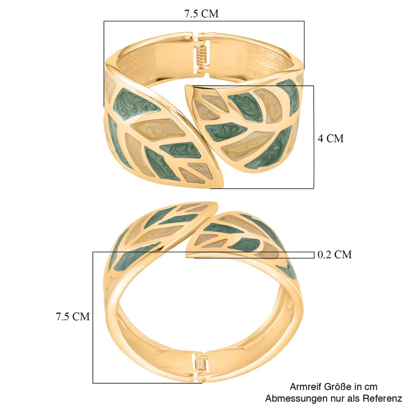 Emaille-Armband in Hellbraun mit goldfarbenem Blattmuster, ca. 17 cm