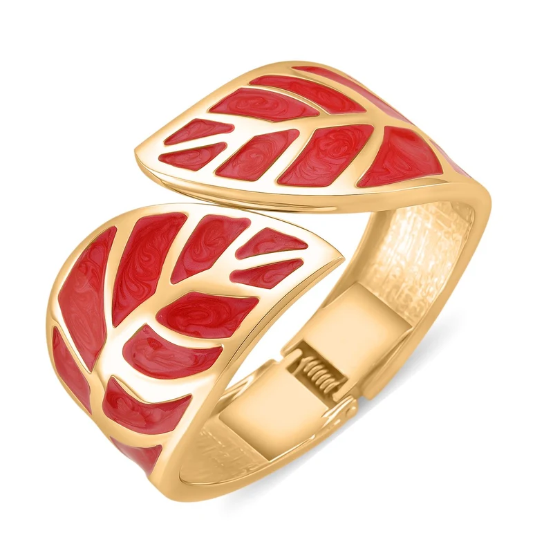 Emaille-Armband in Hellbraun mit goldfarbenem Blattmuster, ca. 17 cm