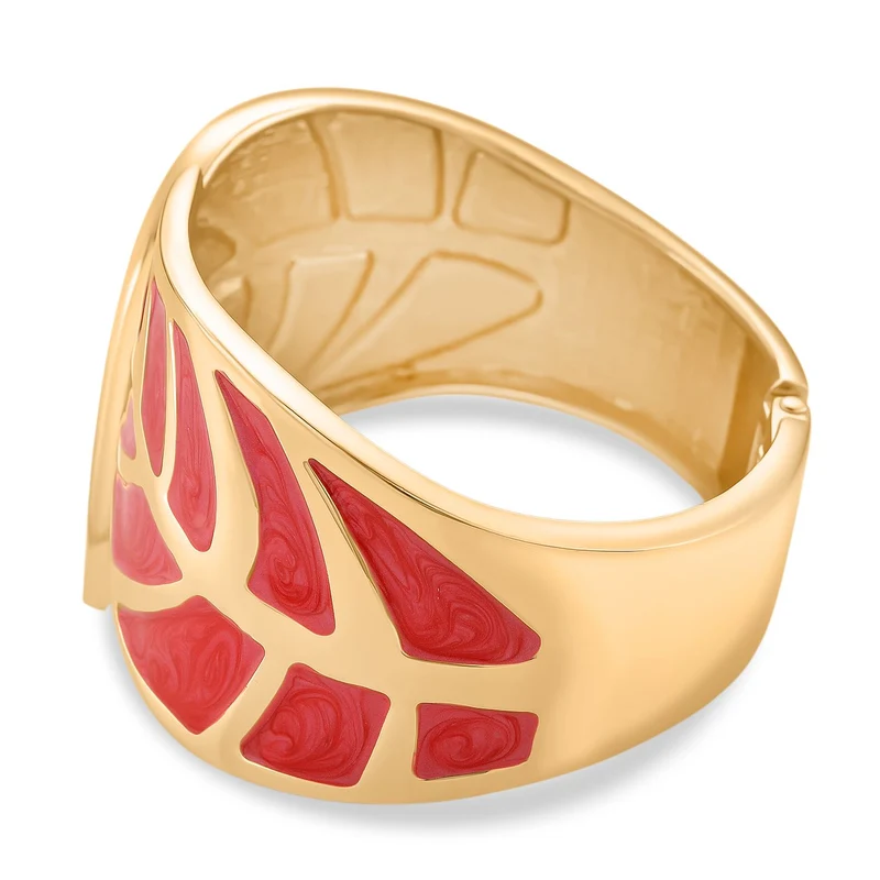 Emaille-Armband in Hellbraun mit goldfarbenem Blattmuster, ca. 17 cm