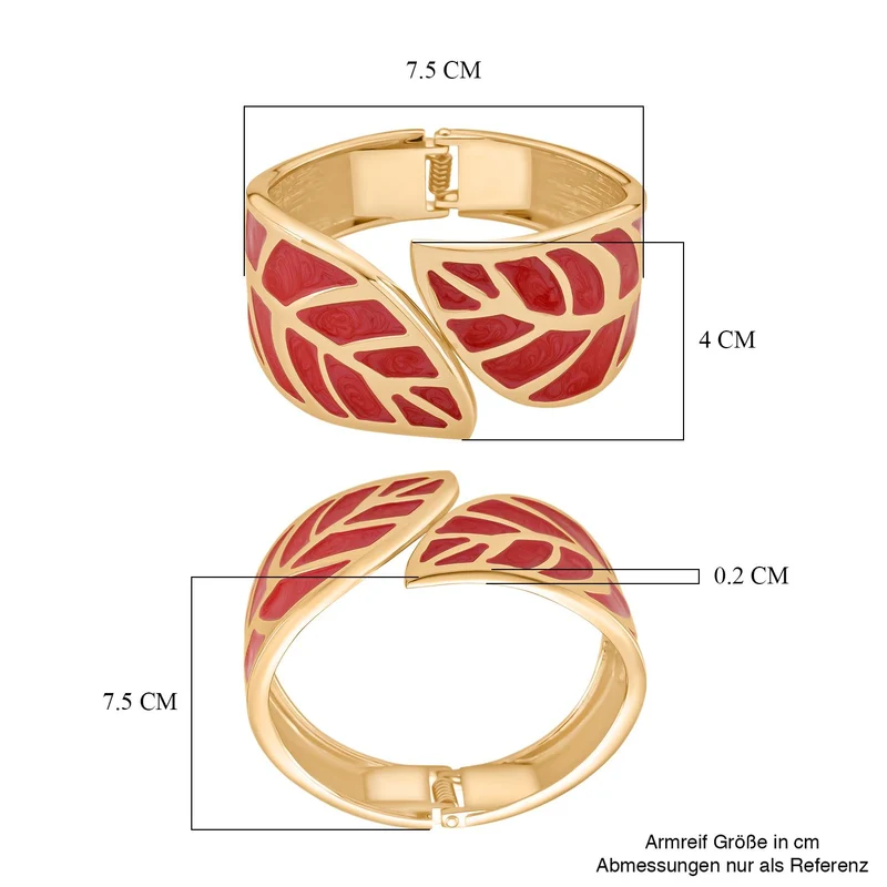 Emaille-Armband in Hellbraun mit goldfarbenem Blattmuster, ca. 17 cm