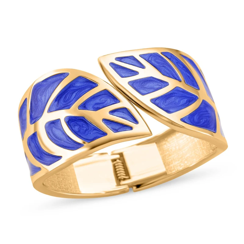 Emaille-Armband in Hellbraun mit goldfarbenem Blattmuster, ca. 17 cm