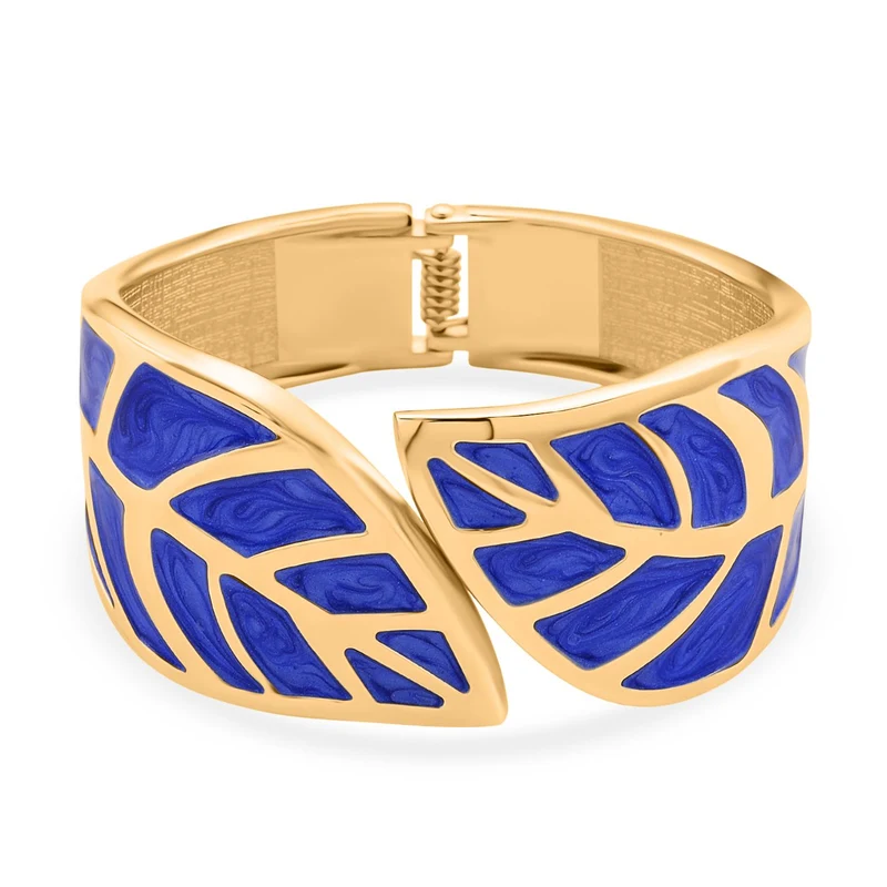 Emaille-Armband in Hellbraun mit goldfarbenem Blattmuster, ca. 17 cm