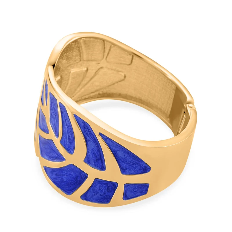 Emaille-Armband in Hellbraun mit goldfarbenem Blattmuster, ca. 17 cm
