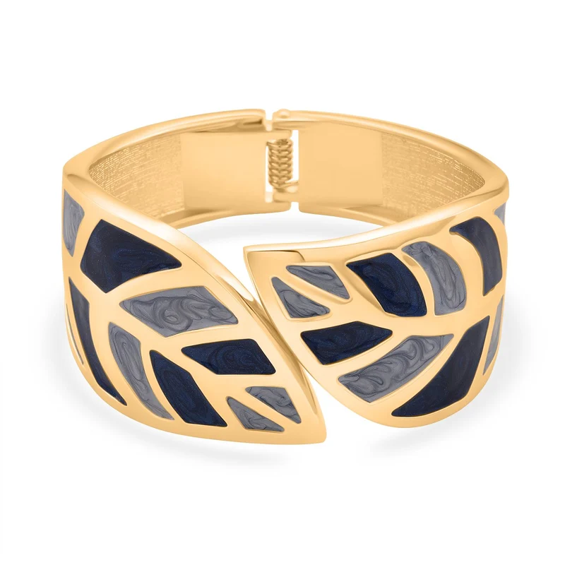 Emaille-Armband in Hellbraun mit goldfarbenem Blattmuster, ca. 17 cm