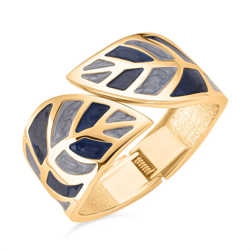 Emaille-Armband in Hellbraun mit goldfarbenem Blattmuster, ca. 17 cm