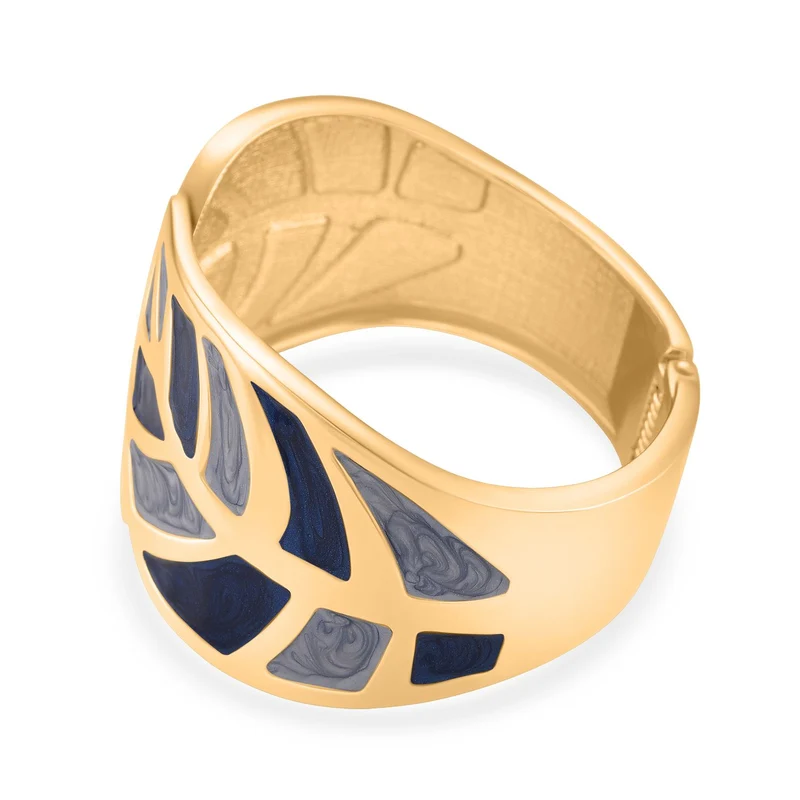 Emaille-Armband in Hellbraun mit goldfarbenem Blattmuster, ca. 17 cm