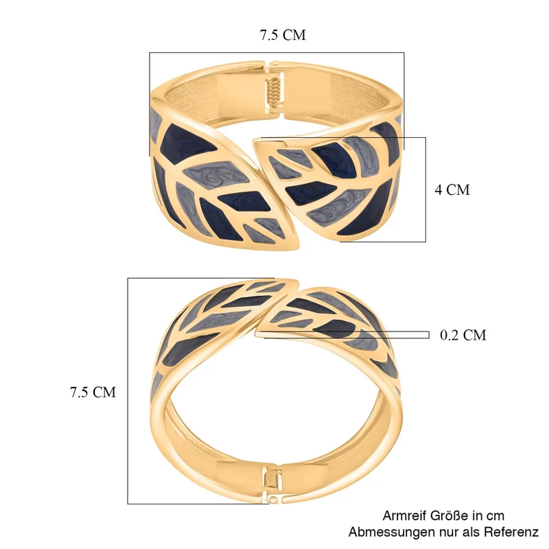 Emaille-Armband in Hellbraun mit goldfarbenem Blattmuster, ca. 17 cm