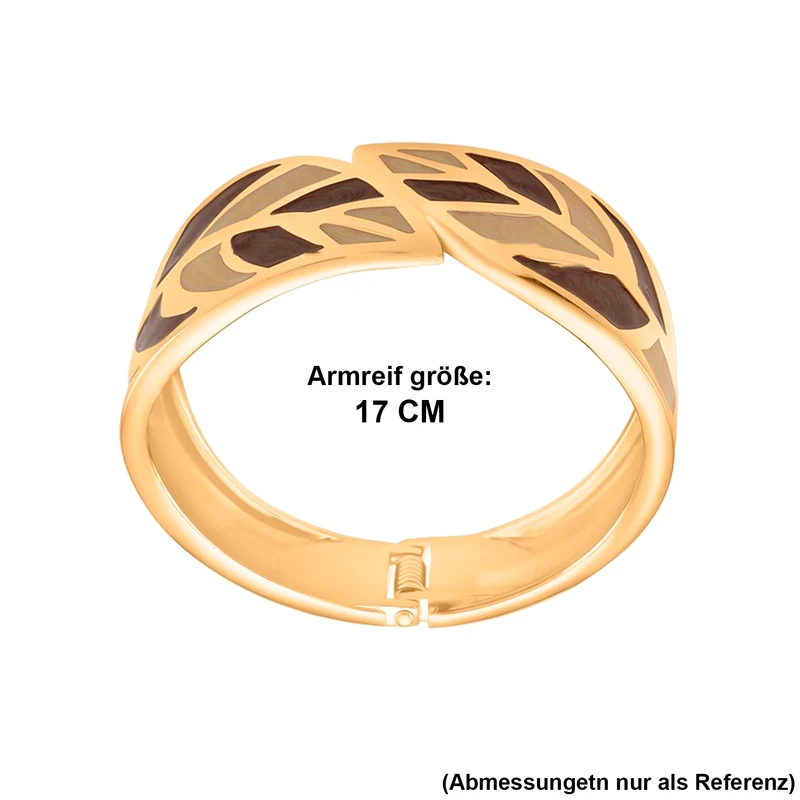 Emaille-Armband in Hellbraun mit goldfarbenem Blattmuster, ca. 17 cm