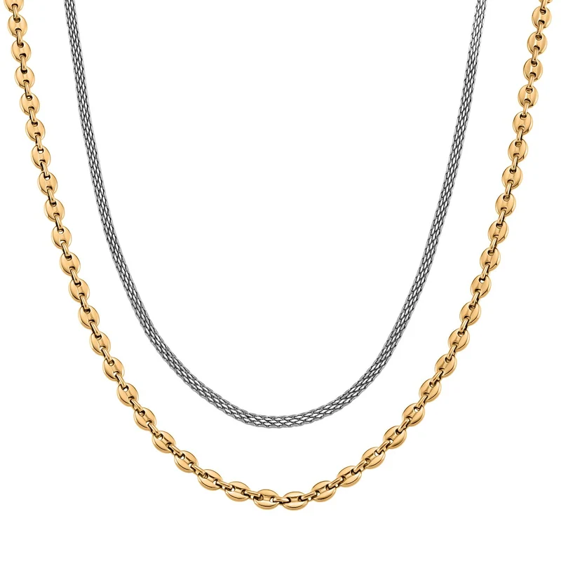 DESIGNER INSPIRIERT - 2er Fancy Ketten Set mit 5 cm Extender, Goldfarben und Silberfarben