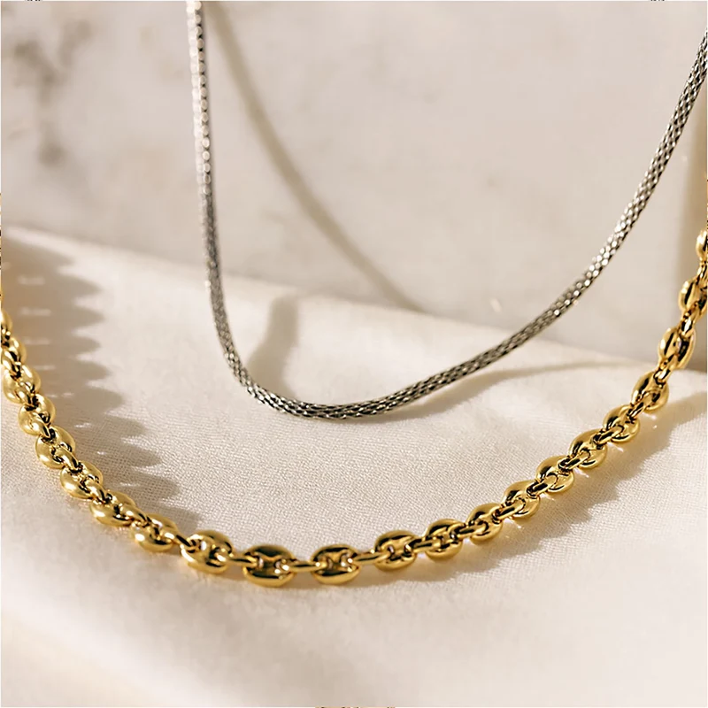 DESIGNER INSPIRIERT - 2er Fancy Ketten Set mit 5 cm Extender, Goldfarben und Silberfarben