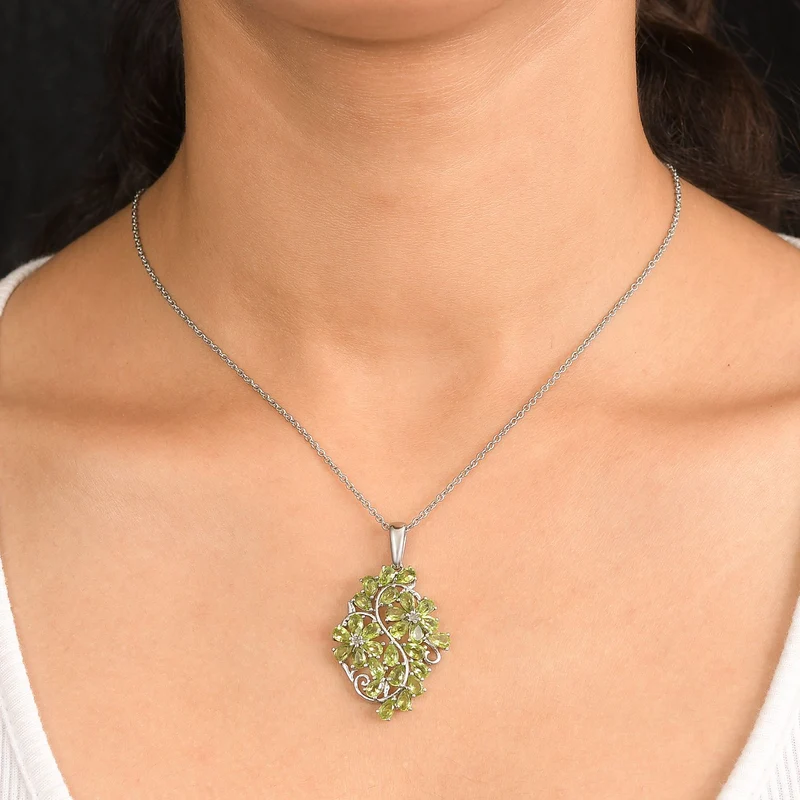 Natürlicher Peridot Anhänger mit Kette, ca. 50 cm 316L Edelstahl ca. 6.18 ct