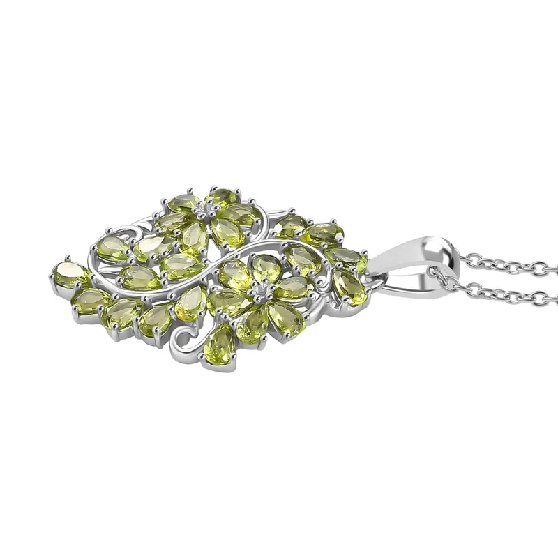 Natürlicher Peridot Anhänger mit Kette, ca. 50 cm 316L Edelstahl ca. 6.18 ct