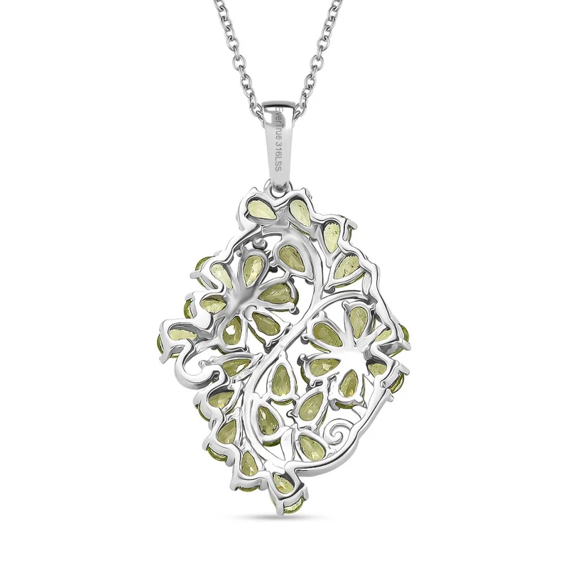 Natürlicher Peridot Anhänger mit Kette, ca. 50 cm 316L Edelstahl ca. 6.18 ct