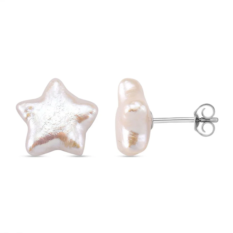 Keshi Perle florale Ohrstecker, 925 Silber rhodiniert