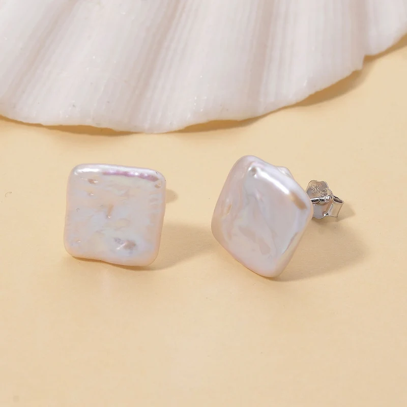 Keshi Perle florale Ohrstecker, 925 Silber rhodiniert