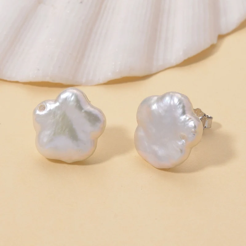 Keshi Perle florale Ohrstecker, 925 Silber rhodiniert