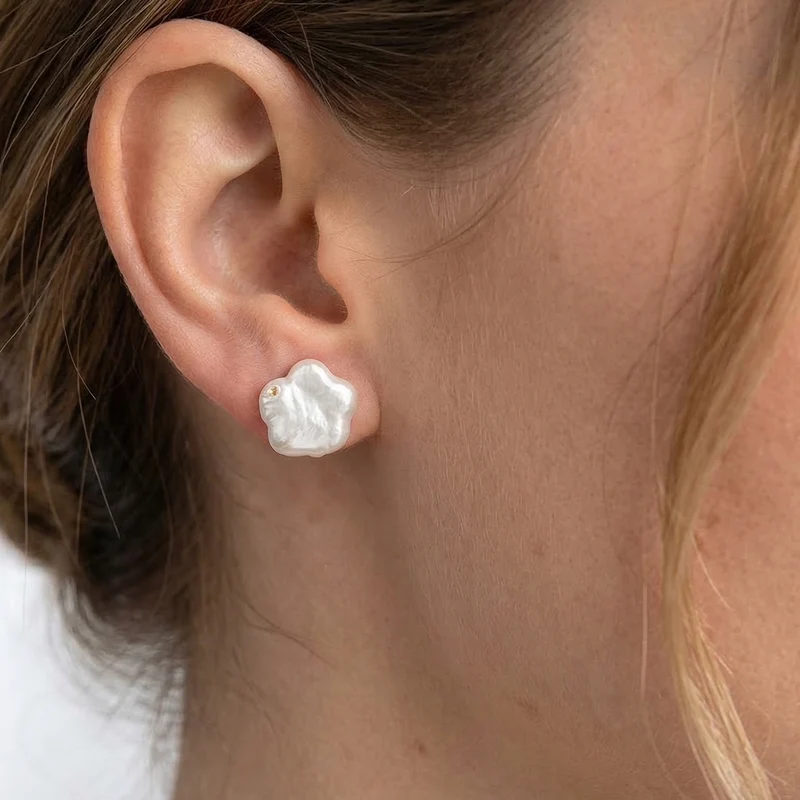Keshi Perle florale Ohrstecker, 925 Silber rhodiniert