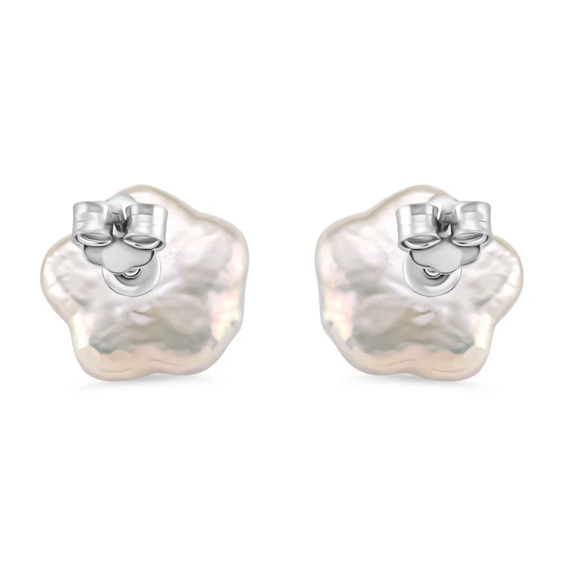 Keshi Perle florale Ohrstecker, 925 Silber rhodiniert