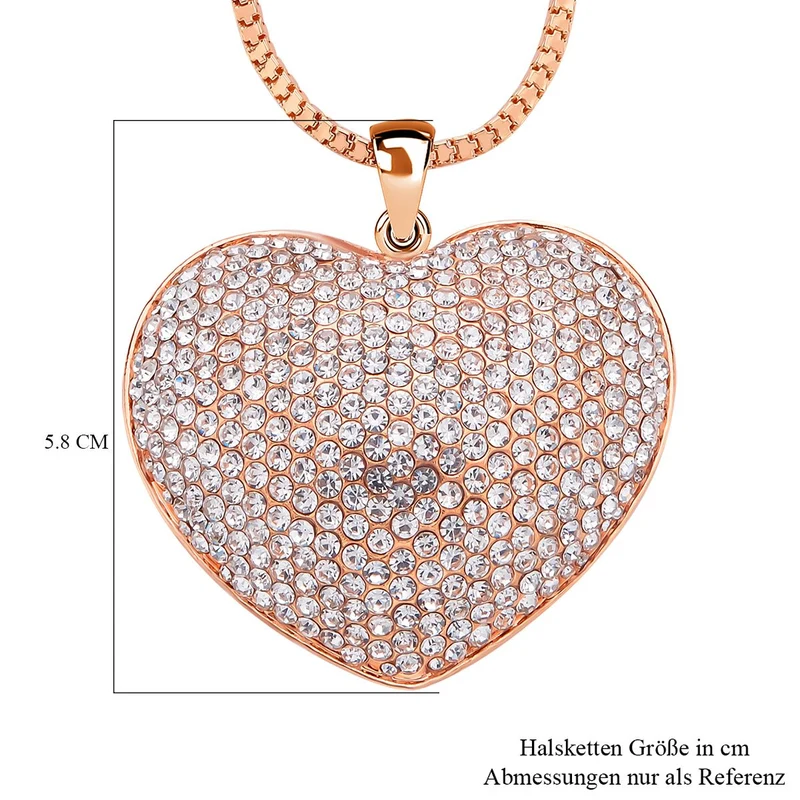 Roséfarbener Kristall-Herzanhänger mit Kette